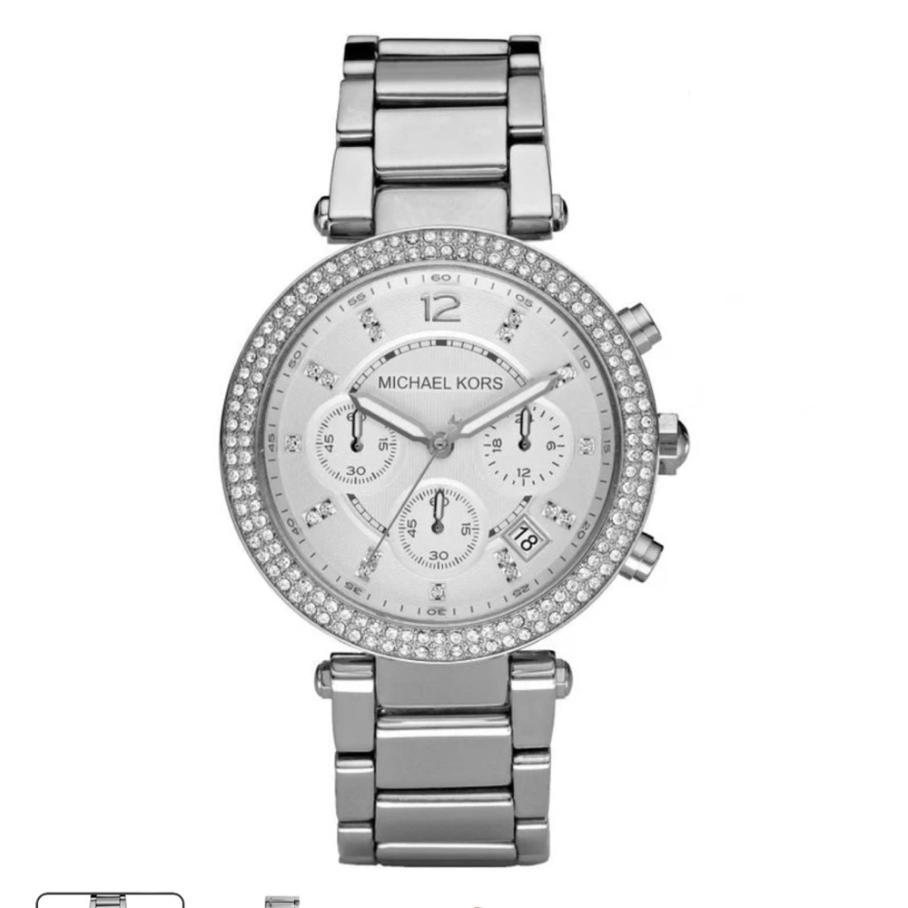 Michael Kors Silver Chronograph Watch with Crystal Bezel